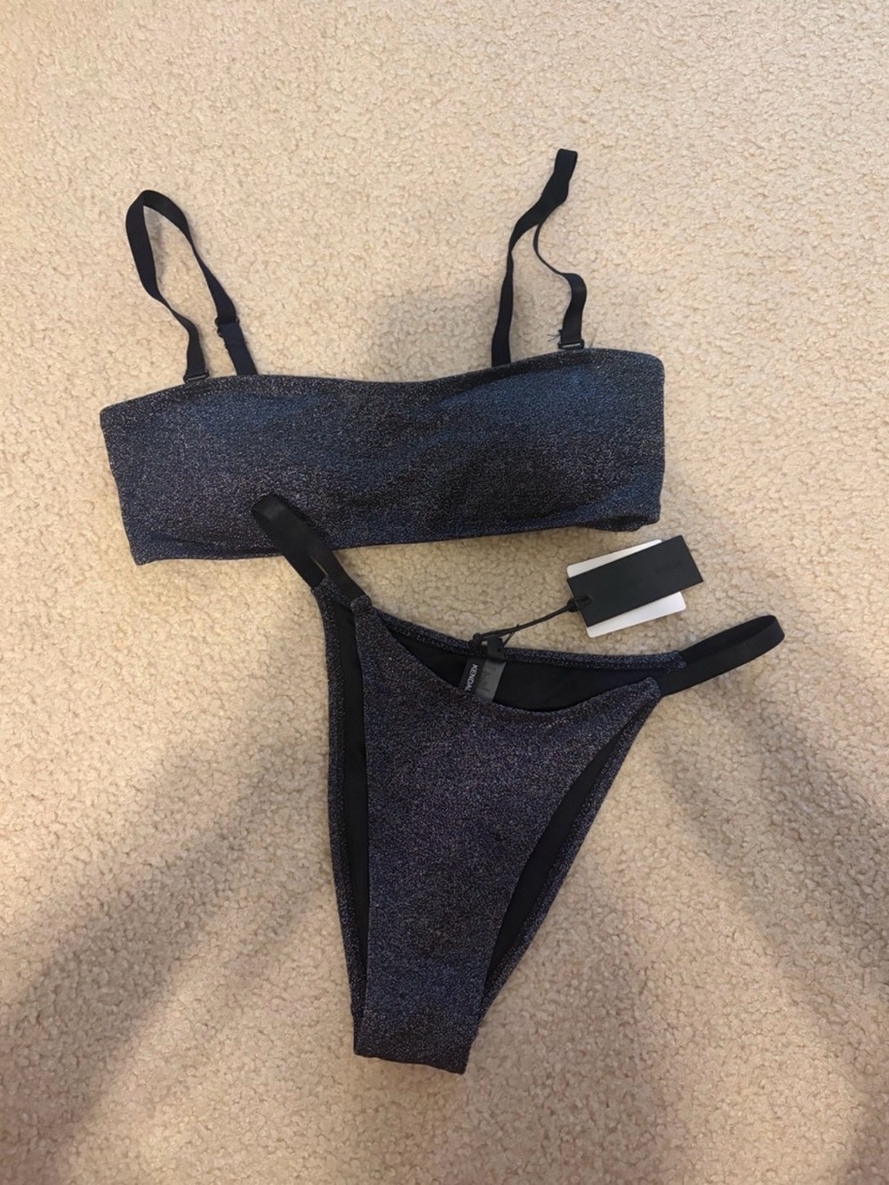 KENDALL+KYLIE Glitter Bandeau Bikini Set - Black